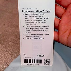 Lululemon Align Tee - Ocean - NWT, never worn